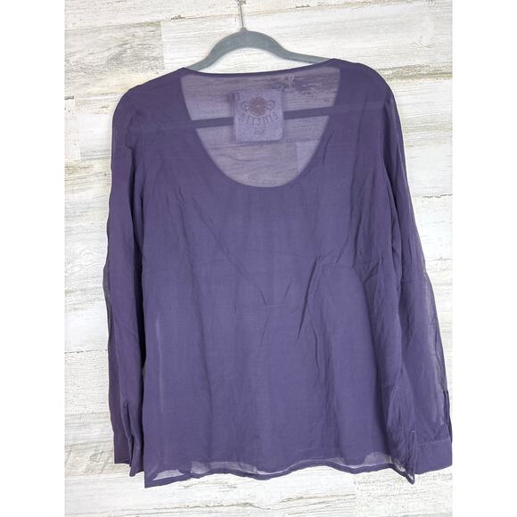 Limetta Women’s Medium Purple Sheer Long Sleeve Lightweight Scoop Neck Blouse - Picture 2 of 5